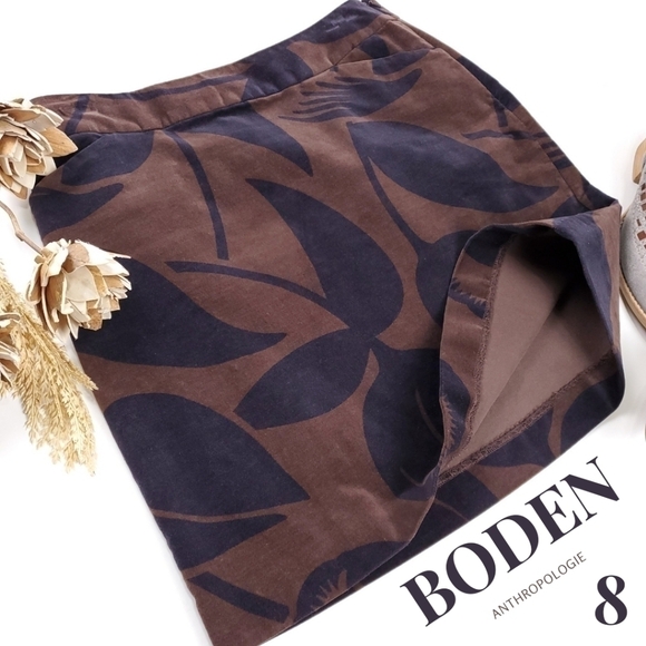 BODEN Anthro Brown Purple Suede Floral Skirt 8 - Picture 1 of 13